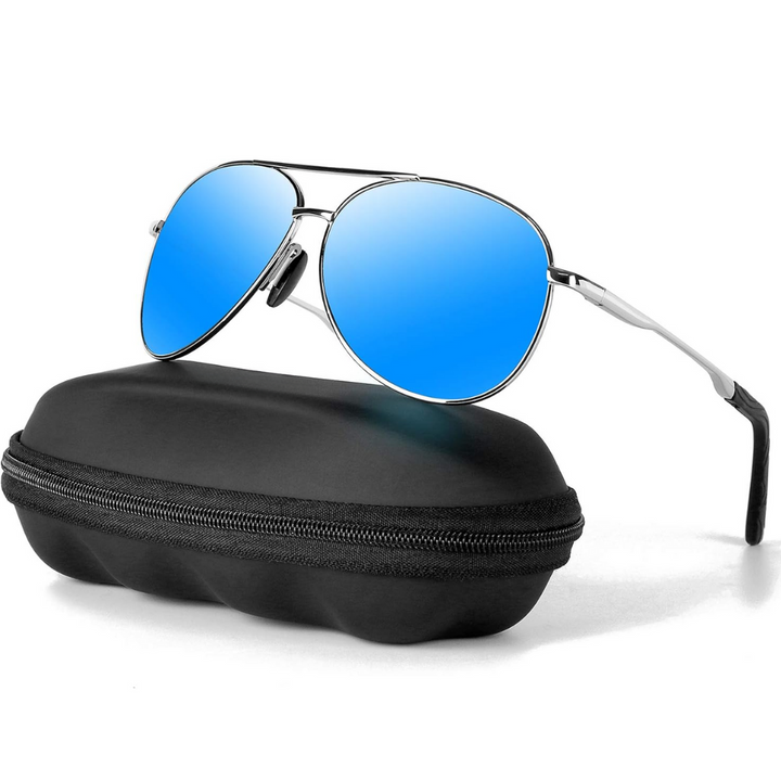 Stylish aviator sunglasses with polarized lenses for UV and glare protection.
