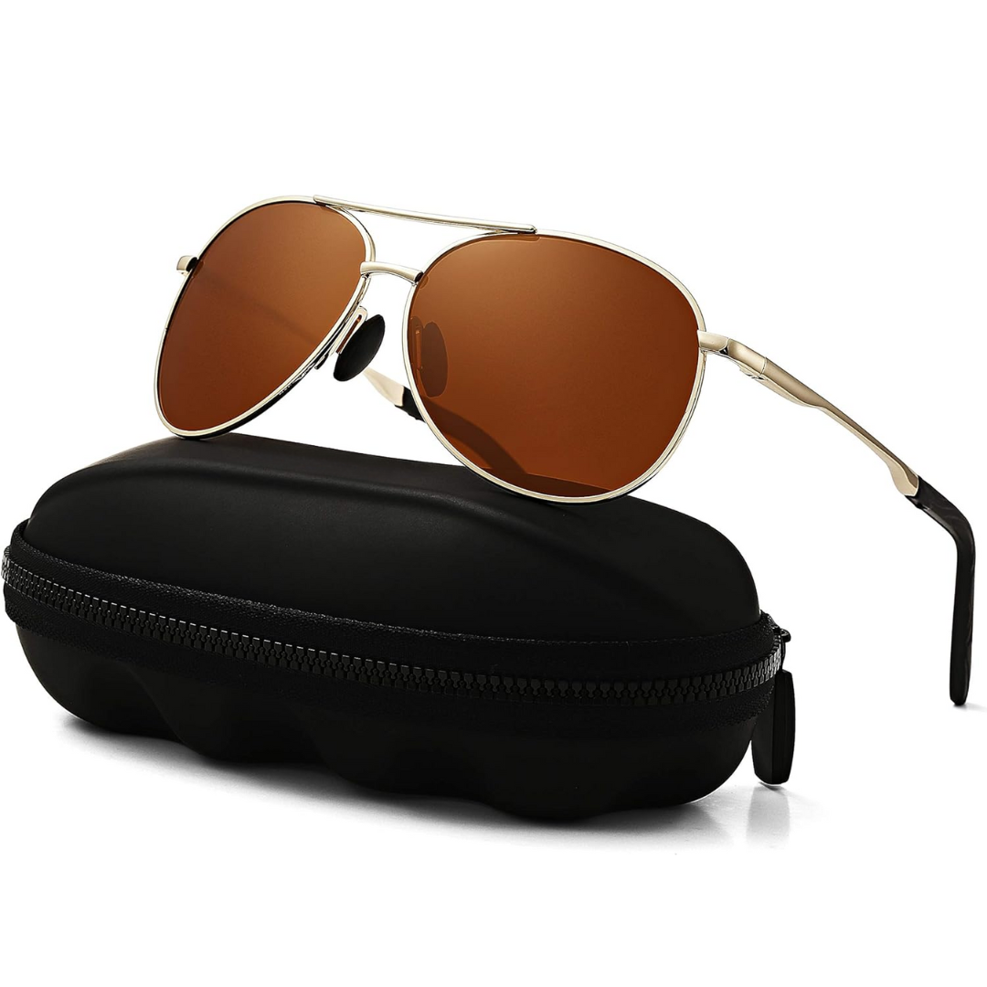Premium unisex polarized aviator sunglasses with UV protection & glare reduction.