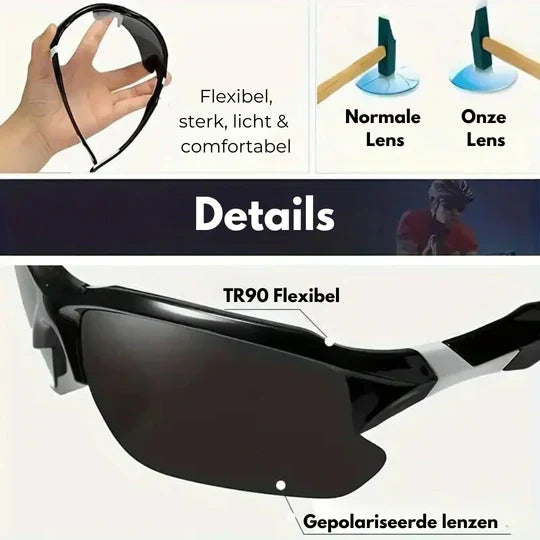 "Unisex polarized sports sunglasses with UV400 protection, lightweight frame, and anti-slip nose pads for outdoor activities.