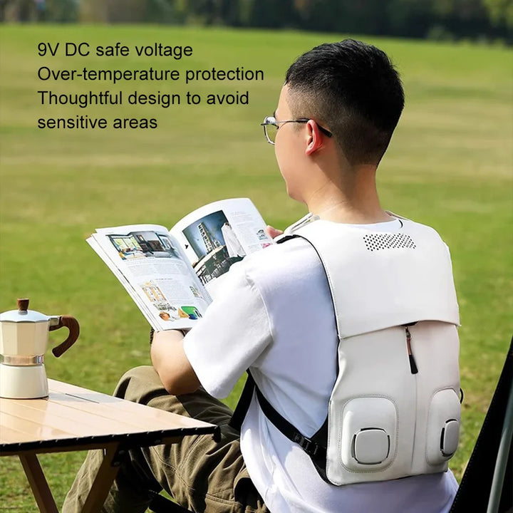 Lightweight unisex cooling vest with dual fans, adjustable fit for personalized summer comfort & heat relief.