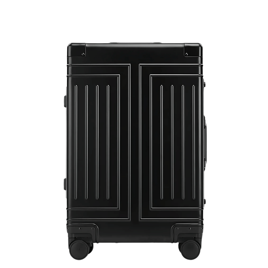 Unisex premium aluminum hard shell luggage with spinner wheels for secure, elegant travel.