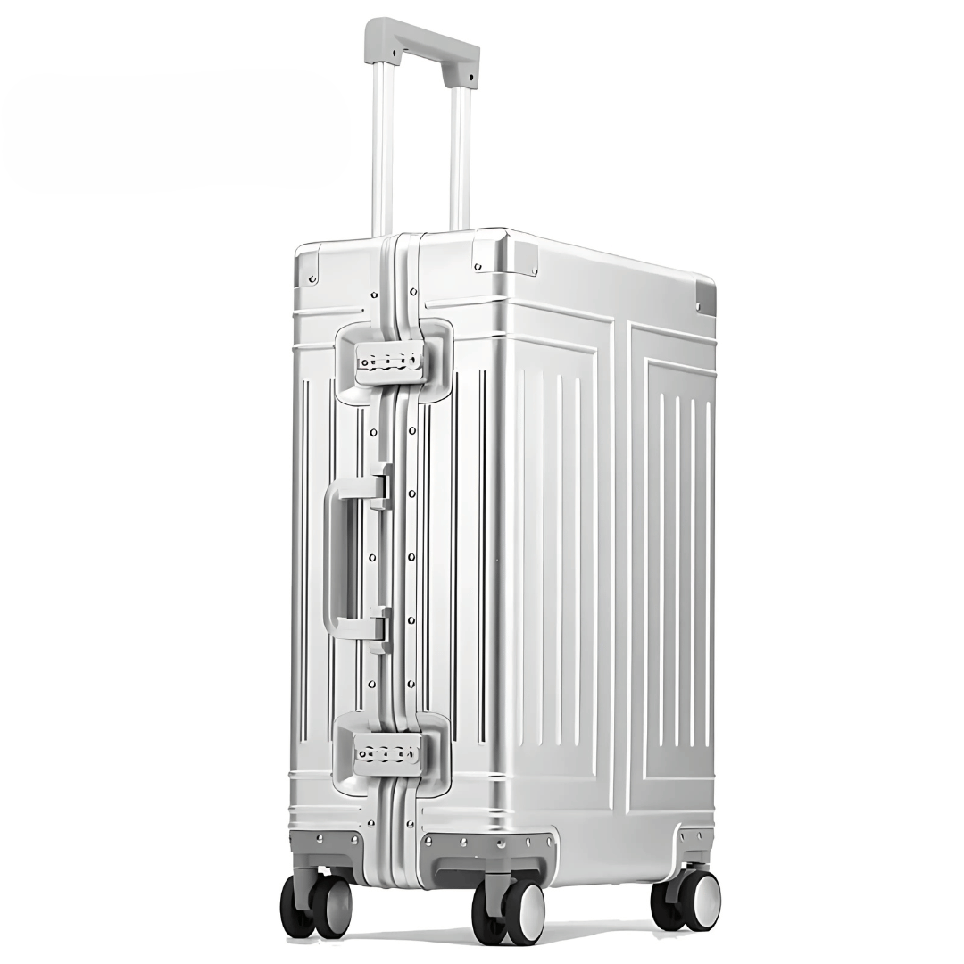 Business travel luggage, elegant aluminum hard shell, TSA lock & durable construction.