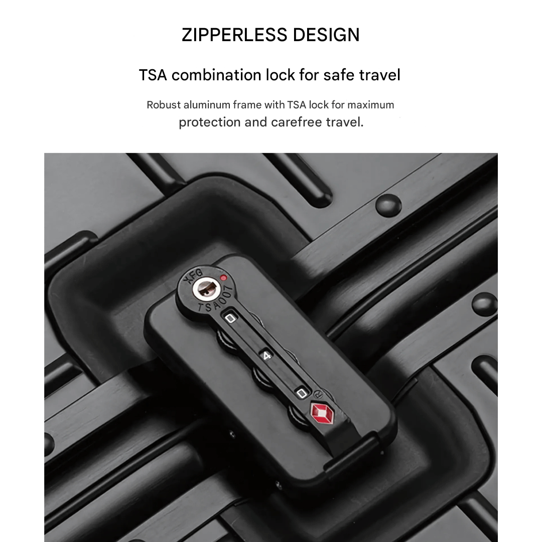 Secure vacation luggage, premium Emperor aluminum hard shell, spinner wheels for effortless travel.