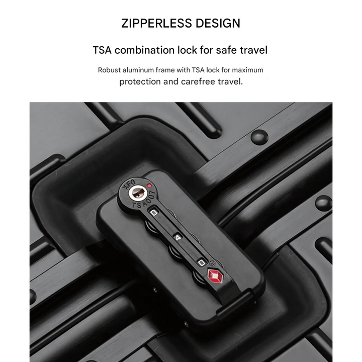 Secure vacation luggage, premium Emperor aluminum hard shell, spinner wheels for effortless travel.