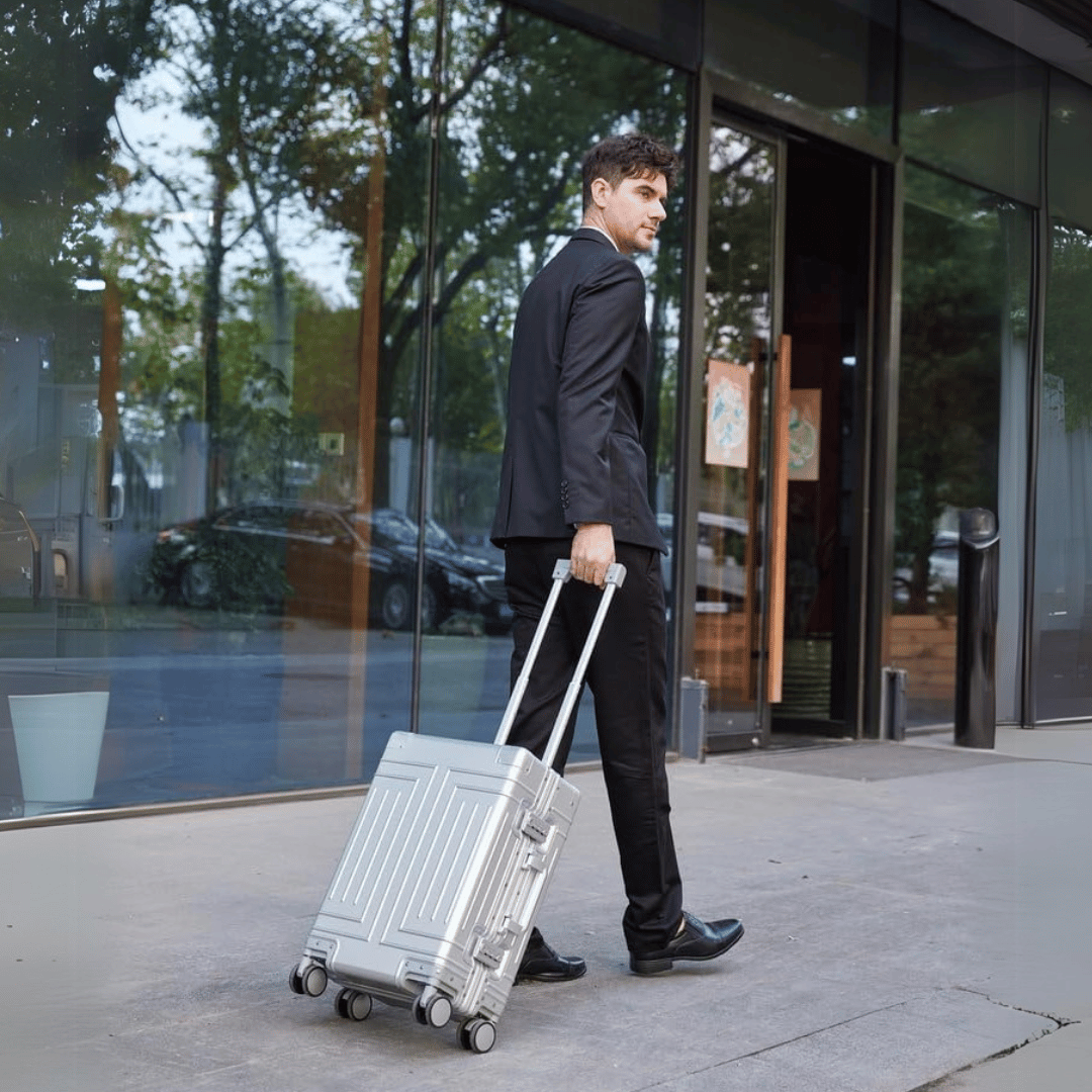Stylish hard shell carry-on luggage with smooth spinner wheels for unisex secure travel.