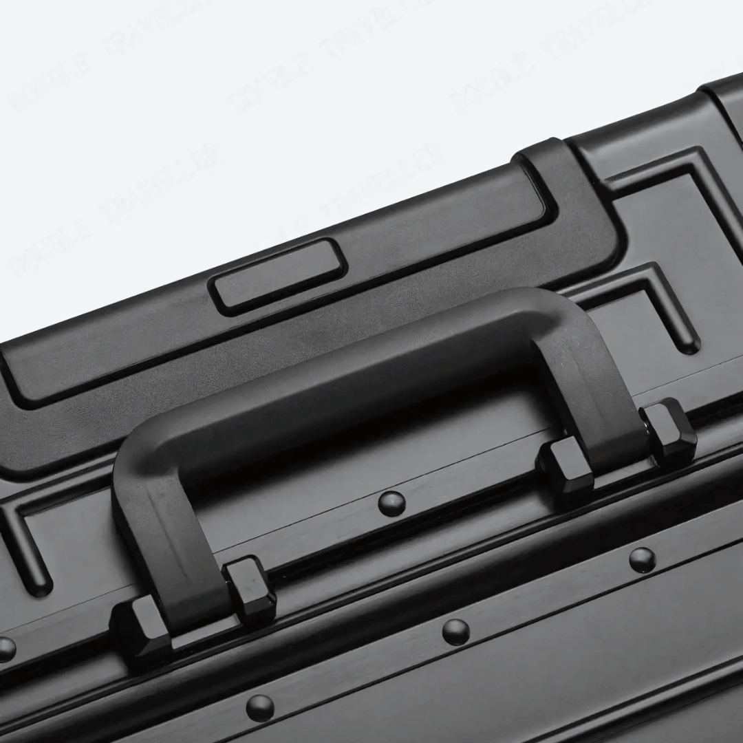 Unisex Emperor hard shell suitcase, secure, lightweight aluminum for business & vacation trips.
