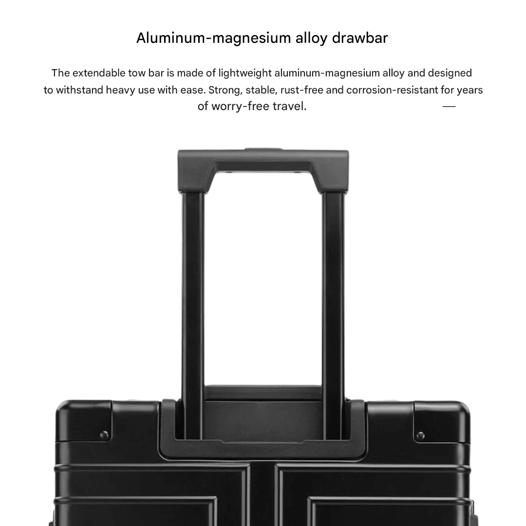 Spacious checked luggage, Emperor premium aluminum, TSA lock, durable for long secure trips.
