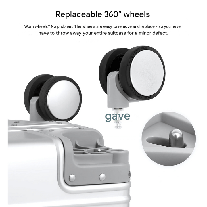 Hard shell travel suitcase, unisex, secure aluminum design, smooth spinner wheels for easy travel.