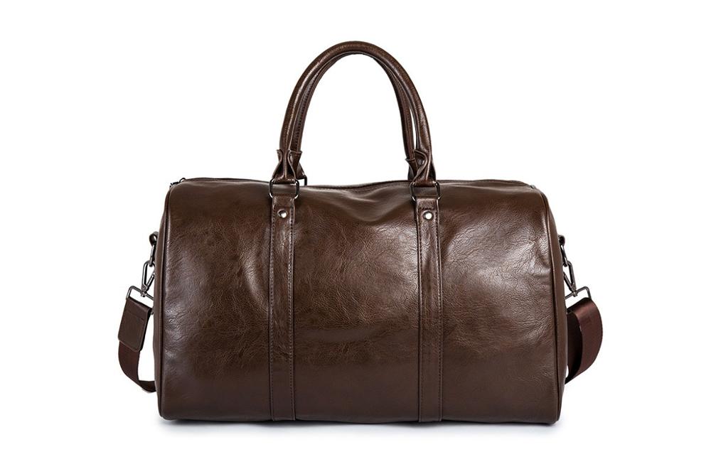 Unisex PU leather travel duffel bag, lightweight & durable carry-on for weekend trips. Spacious shoulder luggage.