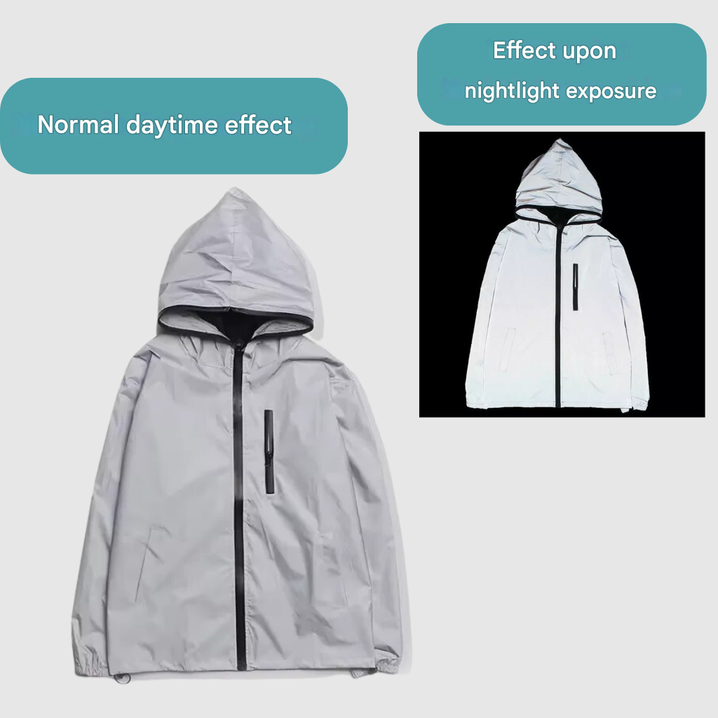 Versatile unisex reflective waterproof jacket, vital safety gear for running, cycling, hiking, & outdoor tasks.