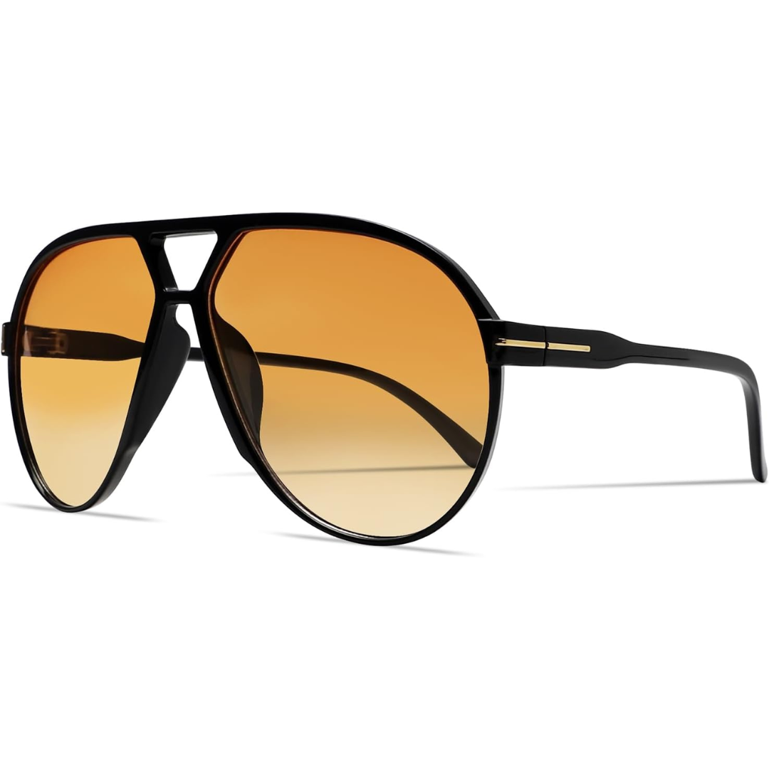 Modern take on classic 70s retro oversized aviator sunglasses, unisex fashion accessory.