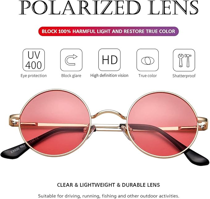 Unisex vintage round polarized sunglasses, an essential accessory for sun glare reduction.