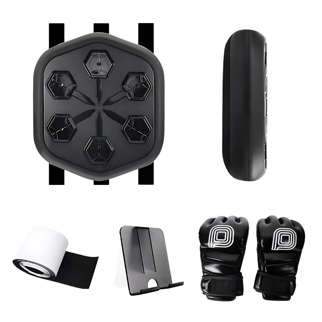 "Unisex Rhythm Punch Max Boxing Trainer with sleek design, digital display, music sync feature for immersive home gym workout