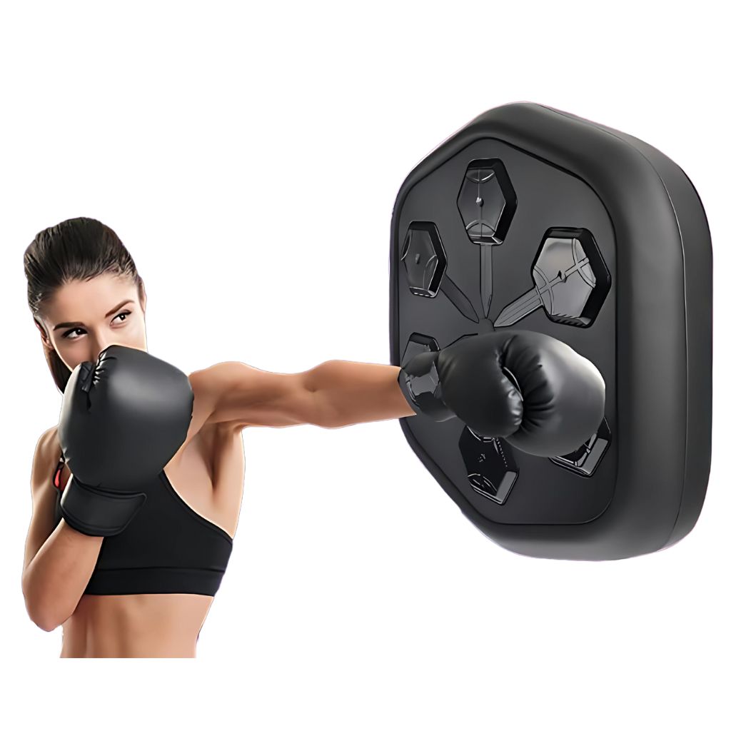 "Unisex Rhythm Punch Max Boxing Trainer with sleek design, digital display, music sync feature for immersive home gym workout