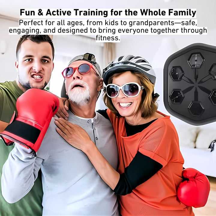 "Unisex Rhythm Punch Max Boxing Trainer with sleek design, digital display, music sync feature for immersive home gym workout