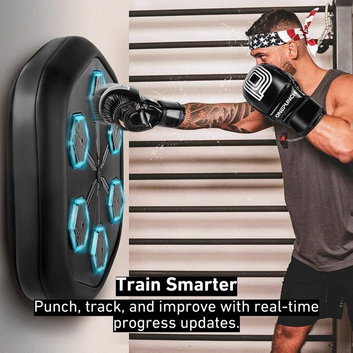 "Unisex Rhythm Punch Max Boxing Trainer with sleek design, digital display, music sync feature for immersive home gym workout