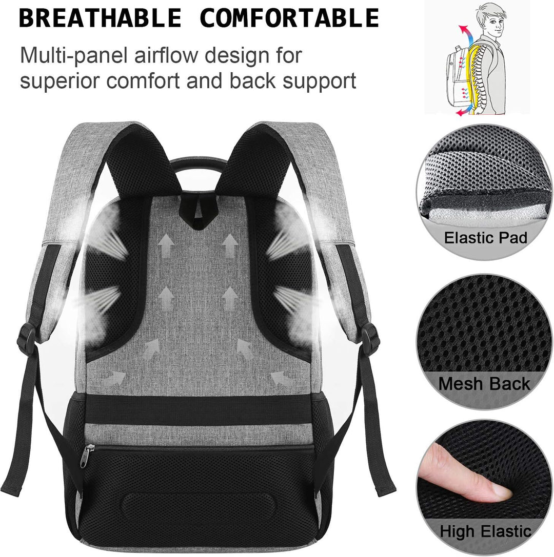 Essential commuter backpack: anti-theft, slim, with a USB charging port for laptops.