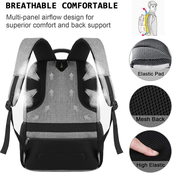 Essential commuter backpack: anti-theft, slim, with a USB charging port for laptops.