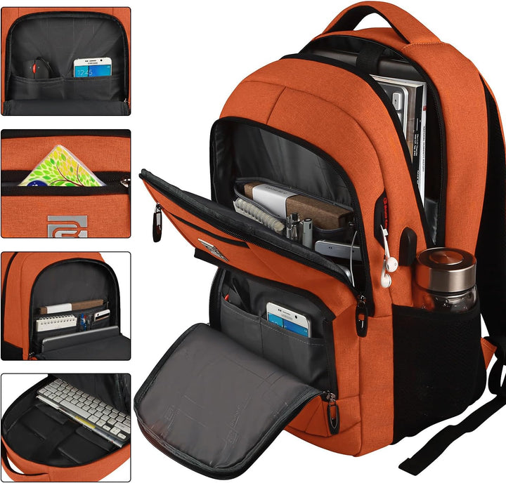 Urban anti-theft laptop backpack, slim design, and USB port for modern city commuters.