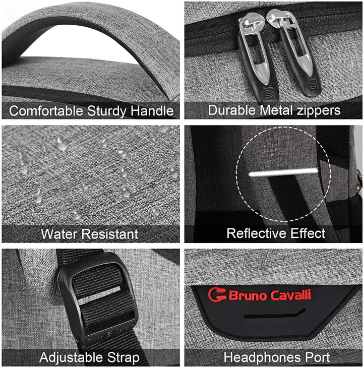 Organized anti-theft laptop bag with multiple compartments and an external USB port.