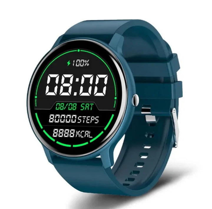 "Unisex smartwatch with fitness tracking, sleek design, available in blue; perfect for active lifestyle and style-conscious u