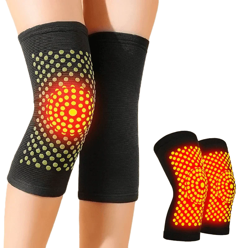 Unisex thermal knee sleeves, black elastic fabric, offering support and comfort, ideal for sports and daily activities.