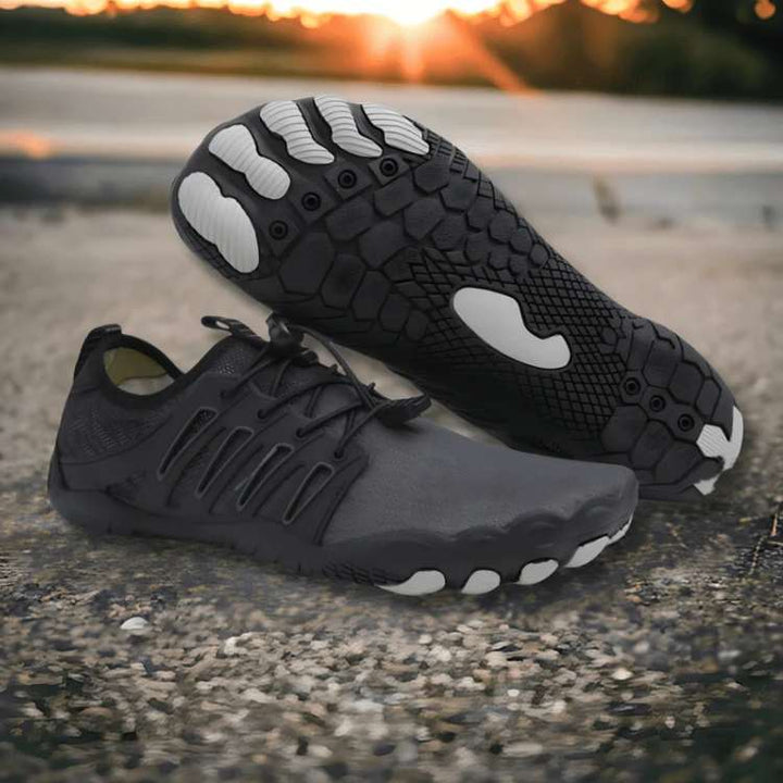 "Unisex TrailFlex Pro Barefoot Shoes with elastic upper, breathable material, ultra-thin sole and non-slip grip."