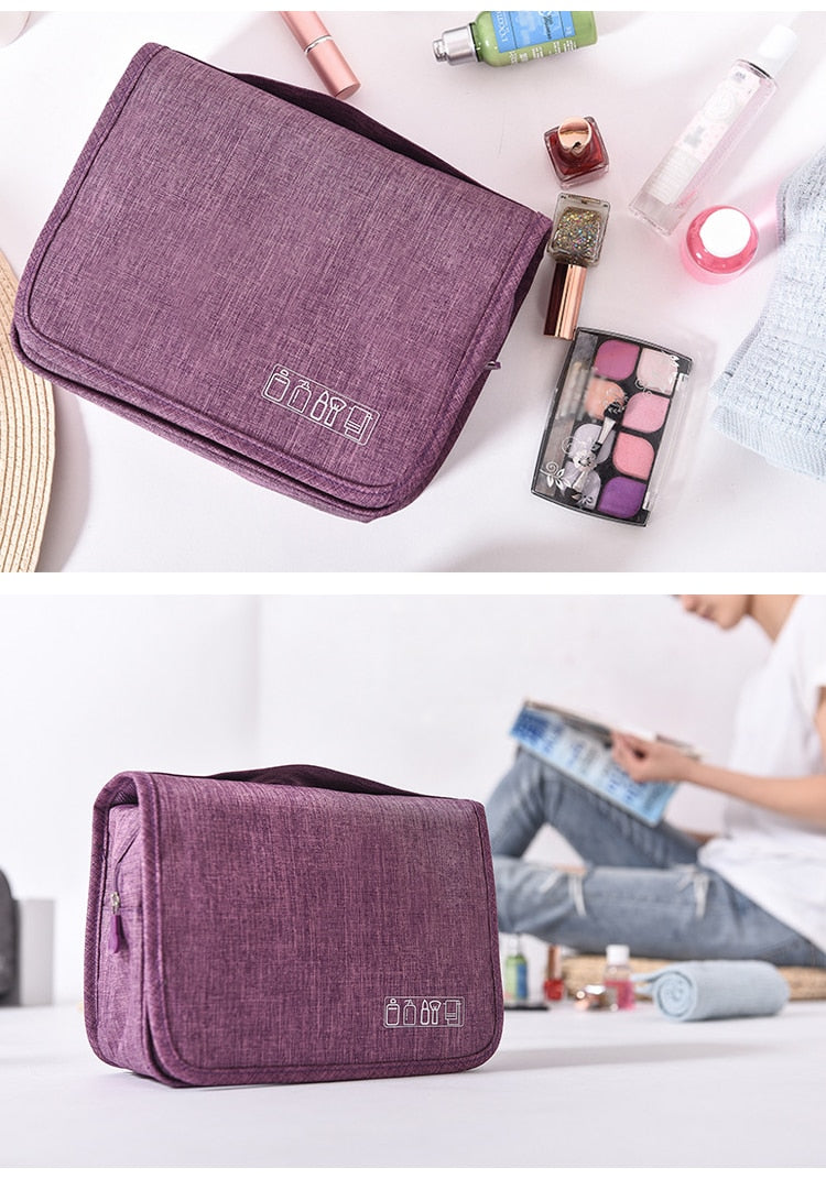 Two compact hanging toiletry bags, one for you & one for a travel companion, waterproof & durable.
