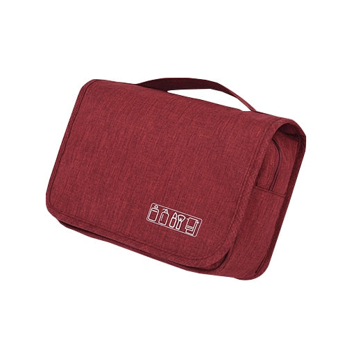 Hanging toiletry organizer for travel, keeps cosmetics & essentials tidy, compact and durable.