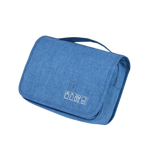 Compact hanging toiletry bag, space-saving design, perfect luggage accessory for travelers.