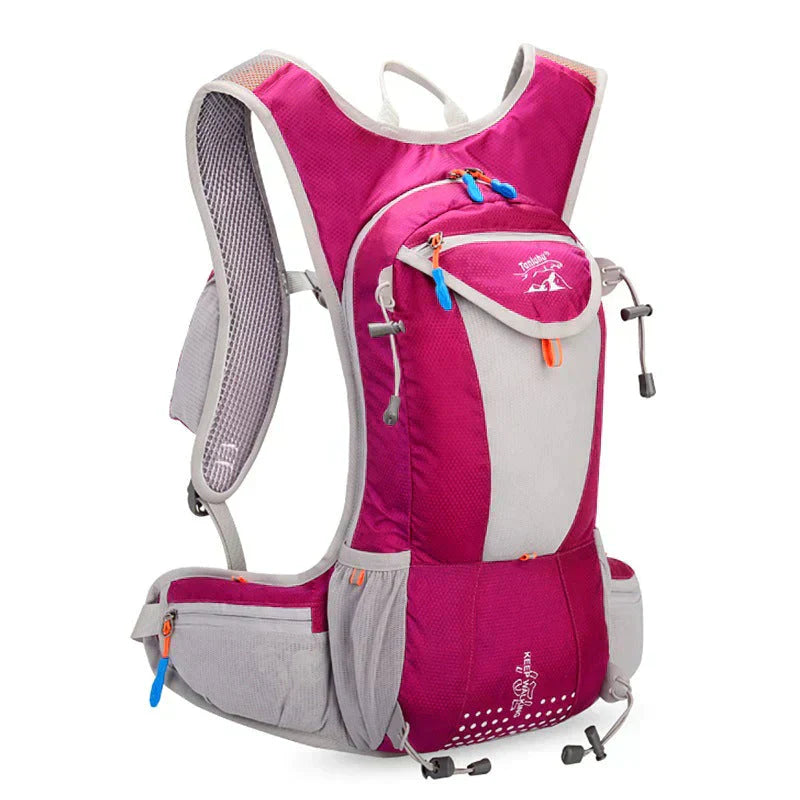 Compact hydration pack with extra storage for essentials, waterproof & ultra-light.