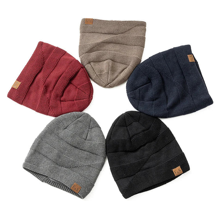 Person wearing Luna warm winter beanie hat with fleece lining. Comfortable and stylish cold weather accessory.