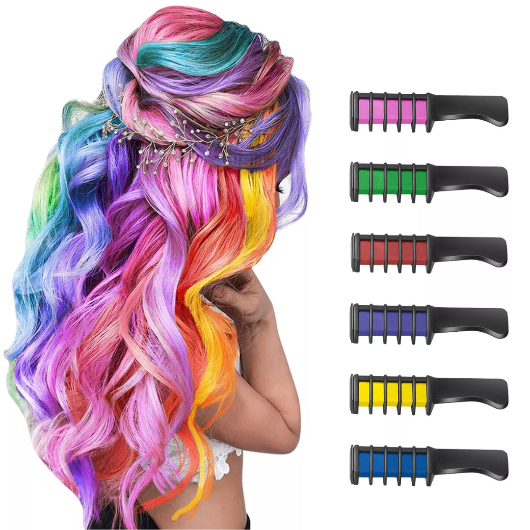 Unisex washable hair chalk comb for temporary vibrant hair color & fun styling.
