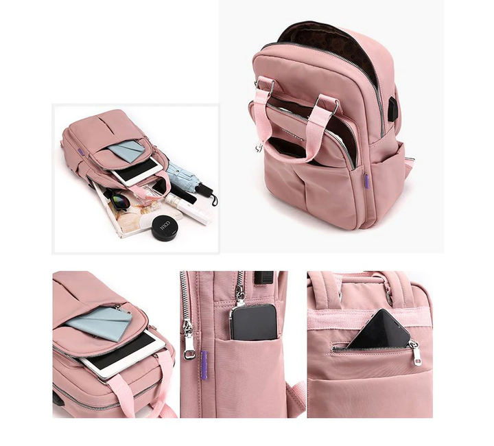 Large capacity, water-resistant anti-theft backpack. Multi-compartment, USB charging, unisex design.