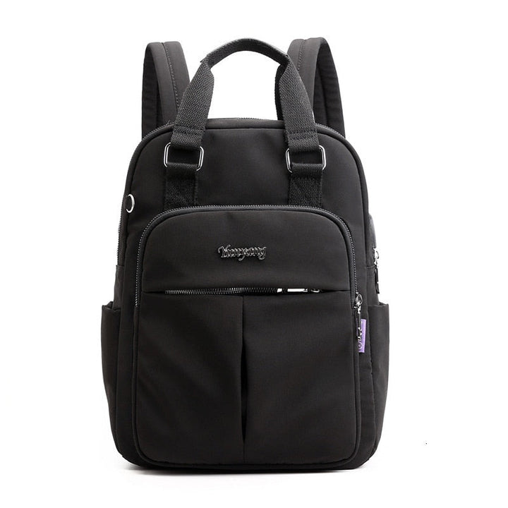 Back view: Padded straps on a durable, water-resistant anti-theft backpack. Ideal unisex commuter/travel bag.