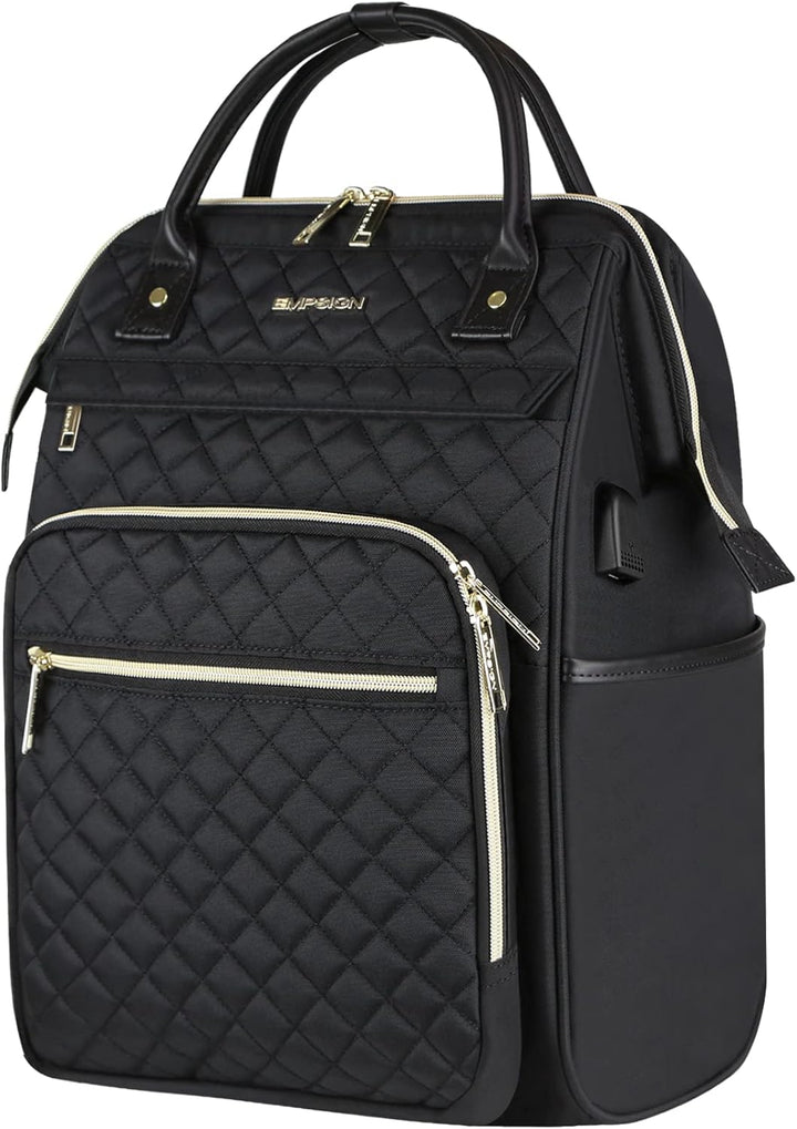 Spacious water-repellent backpack, RFID protected, expandable, perfect for laptops & travel.