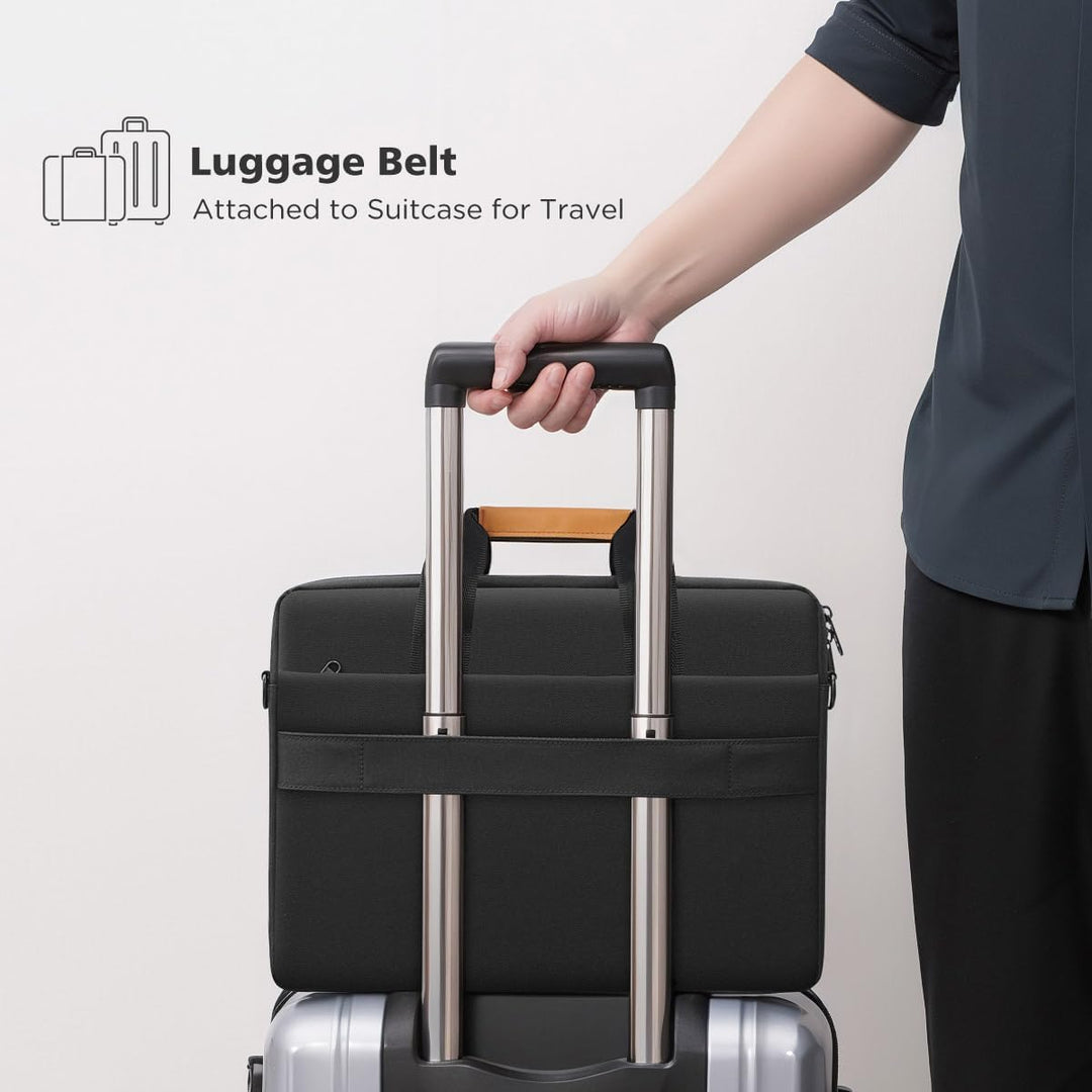 Commuter water-resistant laptop shoulder bag, 360° protective padding & organization.