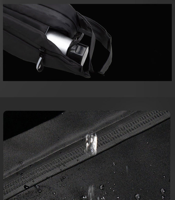 Two water-resistant multi-pocket fanny packs, showcasing the 1+1 FREE offer for travel accessories.