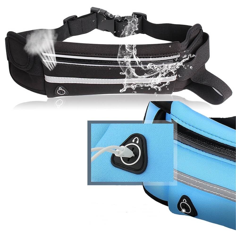 Adjustable unisex running belt for all sports, keeping essentials safe & dry.