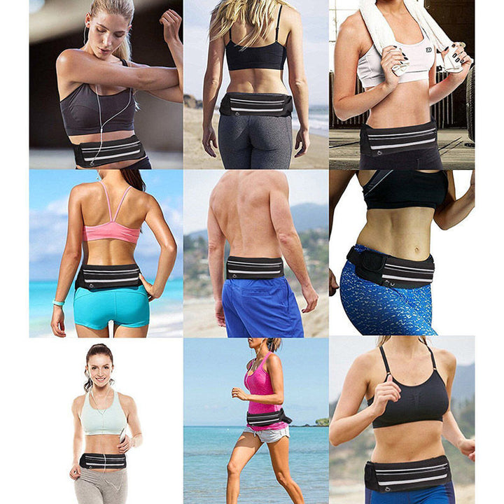 Slim design water-resistant running belt, perfect for discreet travel storage.