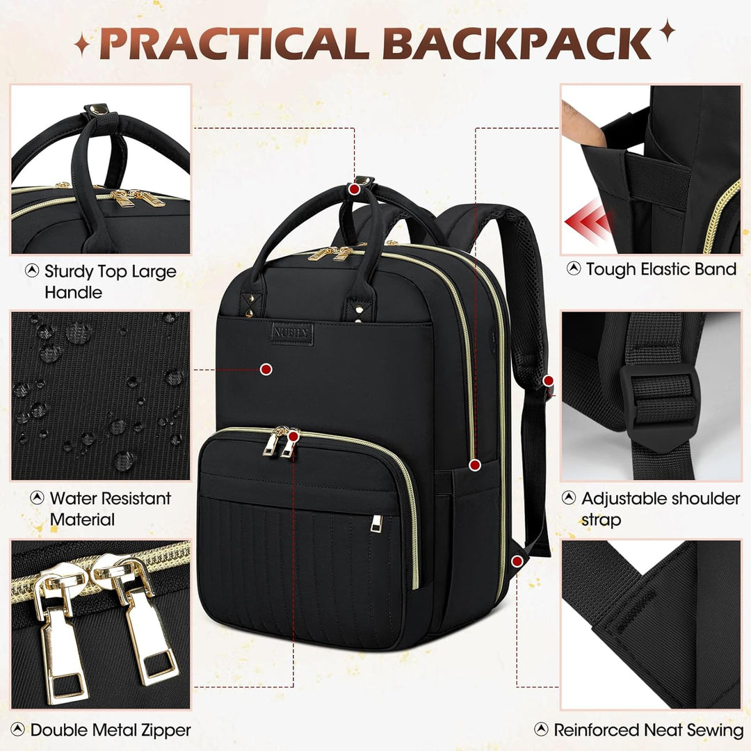 Ergonomic unisex water-resistant laptop backpack worn by a traveler; ideal for comfortable daily commute & business trips.