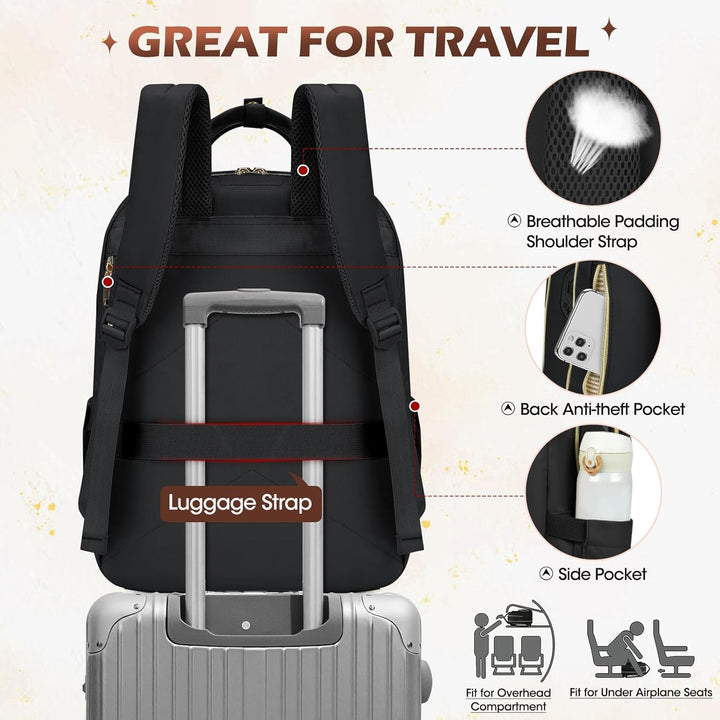 Spacious unisex water-resistant travel backpack with organized compartments for 15.6" laptop & daily essentials.