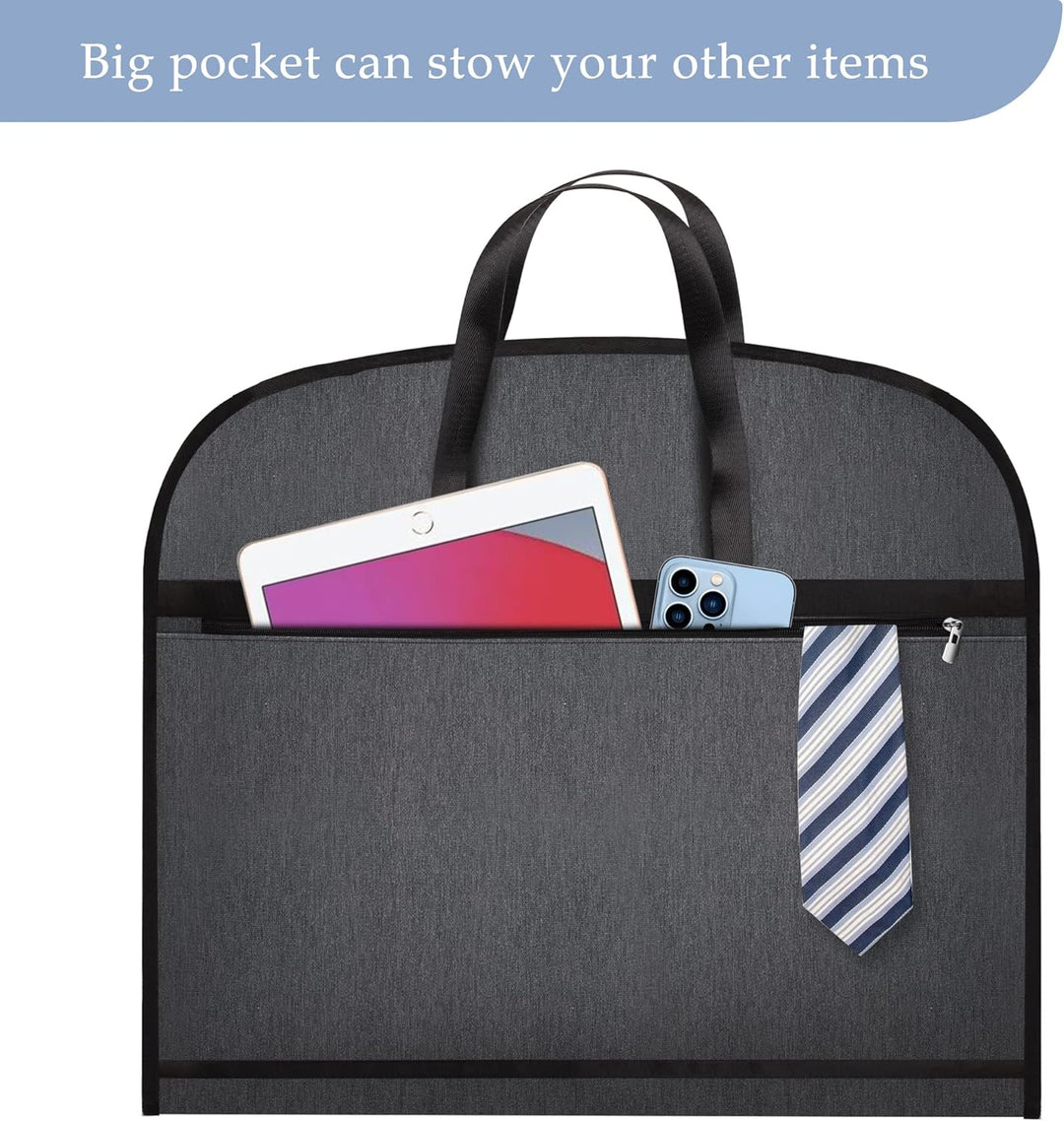 Foldable waterproof travel garment bag, perfect suit protector & clothing organizer for unisex formalwear storage.