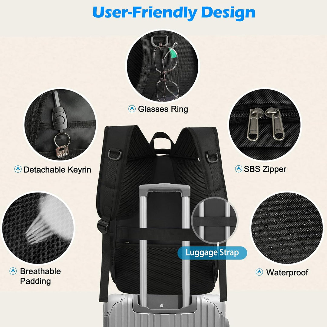 Modern waterproof work backpack for professionals, featuring USB charge port, laptop & lunch pockets.