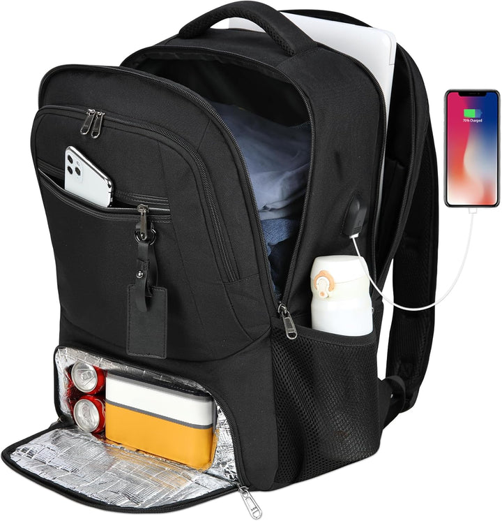 Ergonomic multi-compartment backpack, waterproof, USB port, perfect for organized daily essentials.