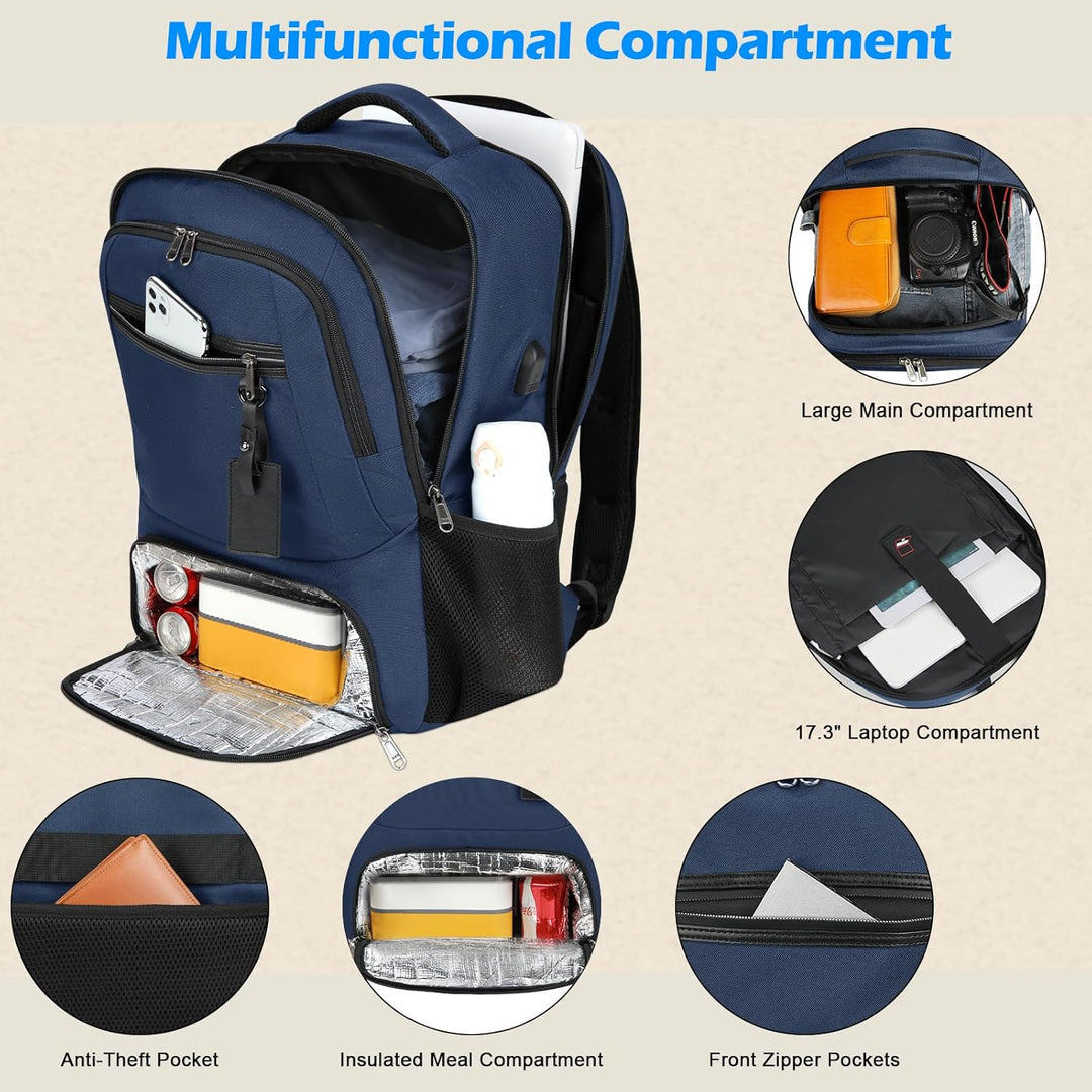 Unisex waterproof backpack, ideal for college/university, includes USB charge & lunch compartment.
