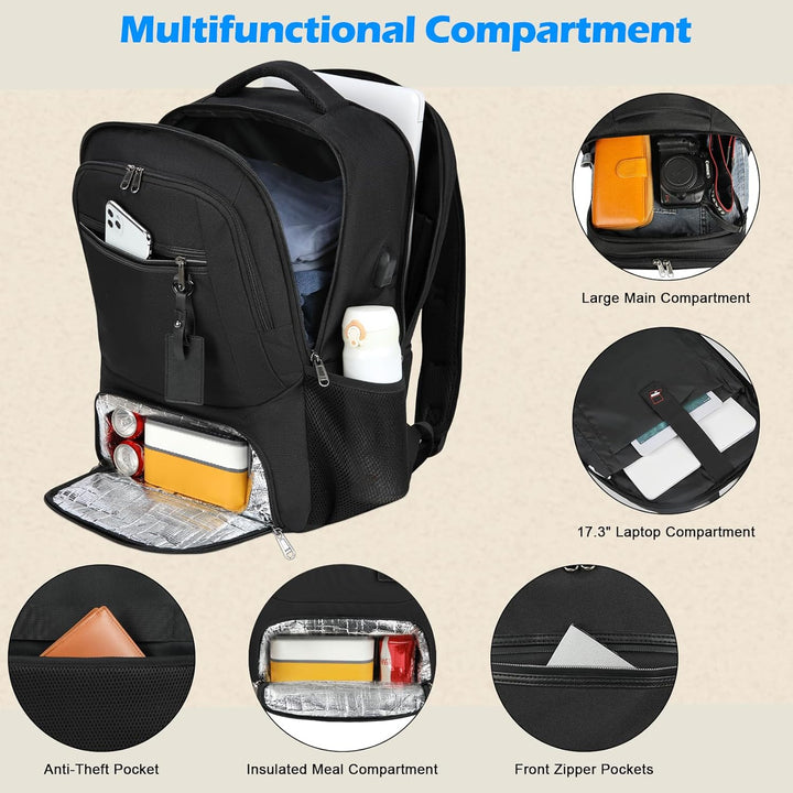 Secure waterproof school backpack with USB port, laptop sleeve, and lunch box space for students.