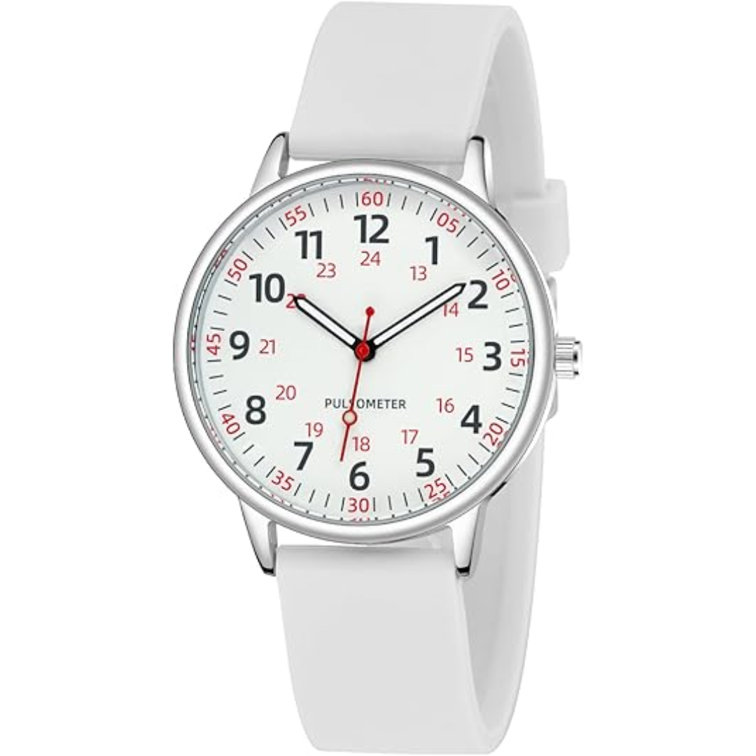 Unisex waterproof nurse watch with a clear dial and second hand for precise timekeeping.