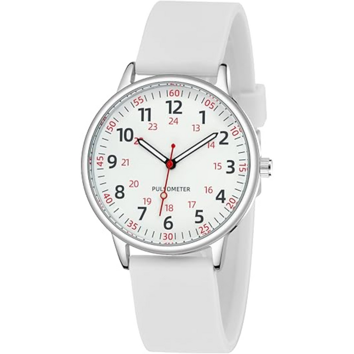 Unisex waterproof nurse watch with a clear dial and second hand for precise timekeeping.