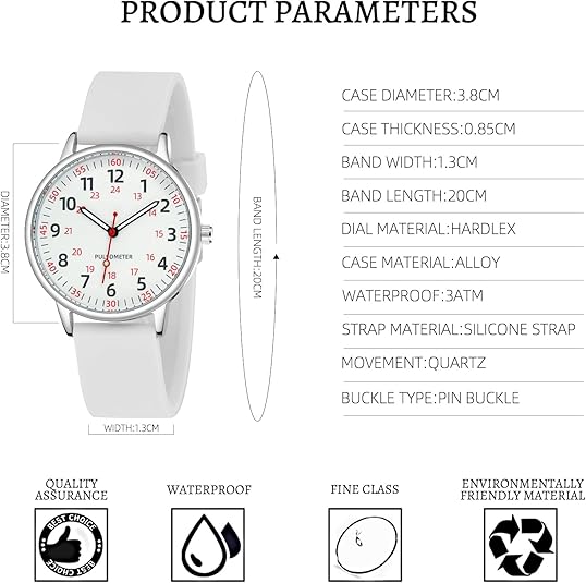 Durable silicone nurse watch, waterproof design for healthcare professionals. Easy to clean.